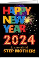 For Stepmother Happy New Year Bright Lettering and Fireworks card