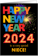 For Niece Happy New Year Bright Lettering and Fireworks card