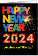 Custom Name Happy New Year Bright Lettering and Fireworks card