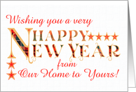 Happy New Year From Our Home to Yours with Tartan Word Art and Stars card