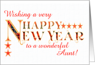 For Aunt Happy New Year with Tartan Word Art and Stars card