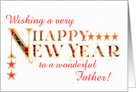 For Father Happy New Year with Tartan Word Art and Stars card