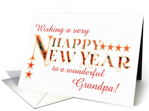 For Great Grandpa Happy New Year with Tartan Word Art and Stars card