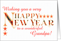 For Grandfather Happy New Year with Tartan Word Art and Stars card