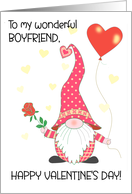 For Boyfriend Valentine’s Day Cute Gnome with Red Rose and Balloon card