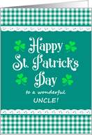 For Uncle St Patrick’s Day with Shamrocks and Green Checks card