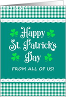 St Patrick’s Day From All of Us with Shamrocks and Green Checks card