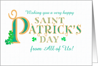 St Patrick’s From All of Us with Shamrocks and Gold Coloured Text card