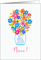 For Niece Get Well Soon Bouquet of Colorful Flowers in White Vase card
