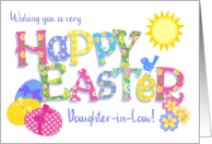 For Daughter in Law Easter Eggs with Primroses and Floral Word Art card