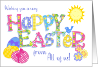 Easter from All of Us with Eggs with Primroses and Floral Word Art card