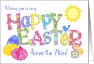 Easter Across the Miles with Eggs with Primroses and Floral Word Art card