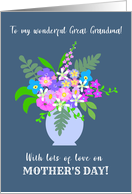 For Great Grandma Vase of Pretty Pink Blue and White Flowers card