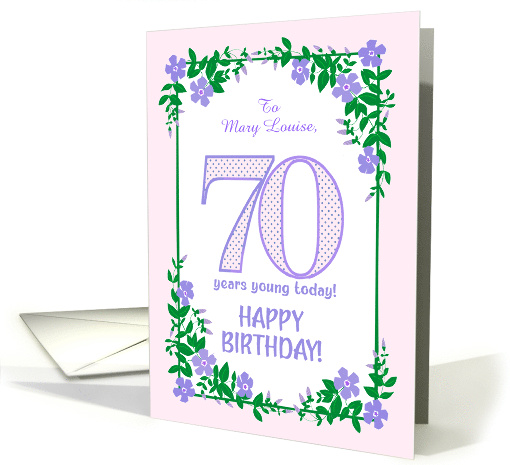 Custom Name 70th Birthday With Pretty Periwinkle Border card (1835296)