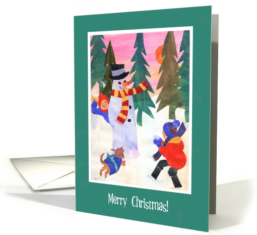 Christmas Greeting with Snowman and Children Snowballing card (534008)