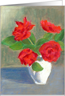 Valentine’s Red Roses in White Vase Oil Pastel Painting card