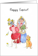 Easter Bonnet Fun Greeting with Cat Blank Inside card