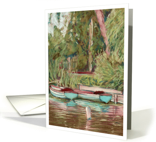 Two Blue Boats on the Lake card (543992)