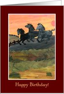 Horselover’s Birthday with Galloping Ponies at Sunset card