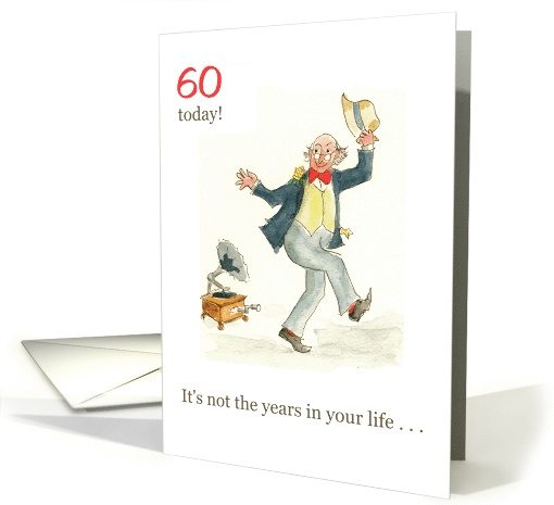 60th Birthday with Man Dancing to Old-fashioned Gramophone card