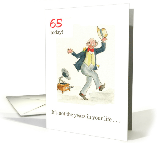 65th Birthday with Man Dancing to Old-fashioned Gramophone card