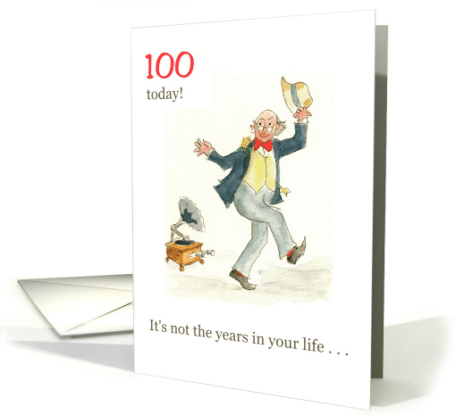 100th Birthday with Man Dancing to Old-fashioned Gramophone card