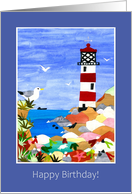 Birthday Greetings with Lighthouse and Coastal Scene card