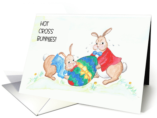Fun Easter Greeting With Cute Easter Bunnies with Easter Egg card