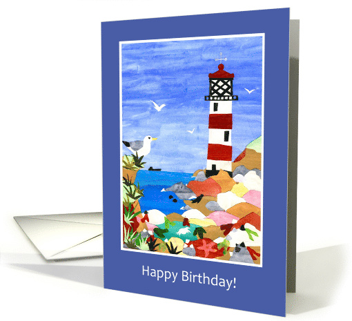 Birthday Greetings with Lighthouse and Coastal Scene card (594246)
