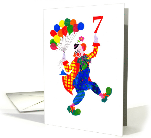 7th Birthday with Jolly Clown Dancing with Balloons card (602437)