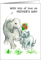 Mother’s Day Baby Elephant with Bouquet of Flowers card