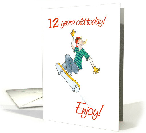 12th Birthday for Teens and Tweens with Boy Skateboarding card