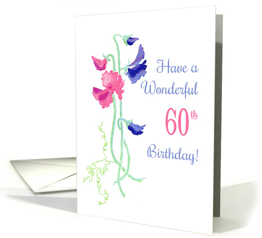 60th Birthday with Pink and Blue Sweet Peas card (612691)