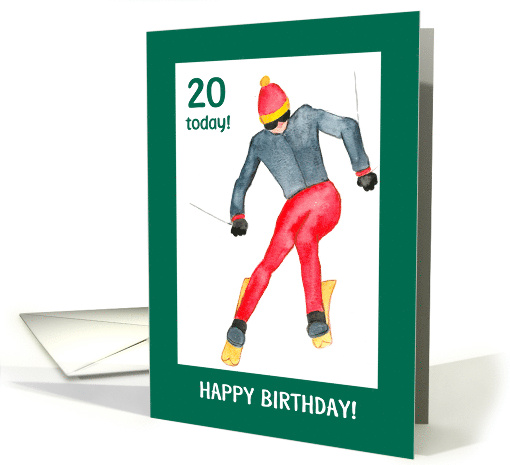 20th Birthday with Painting of a Skier card (617518)