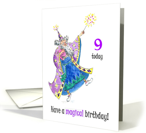 9th Birthday with Wizard Casting Spells card (629064)