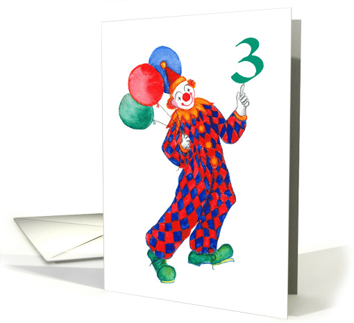 Child's 3rd Birthday with Fun Clown and Balloons card (629593)