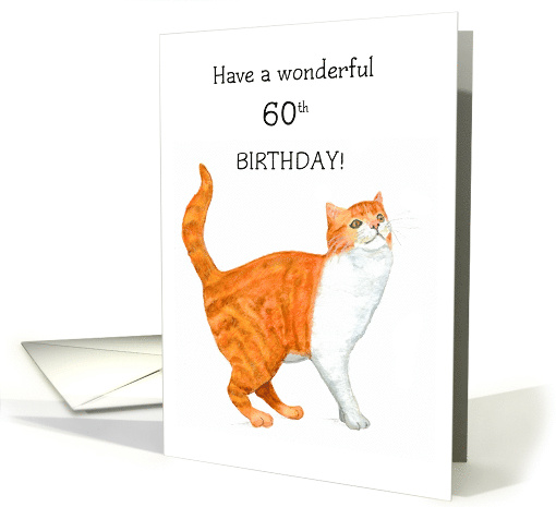 60th Birthday Ginger and White Cat Blank Inside card (636852)