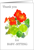 Thank You for Babysitting with Bright Red Nasturtiums card