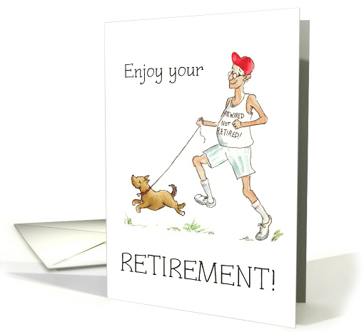 Fun Retirement with Elderly Man Jogging with Dog Blank Inside card