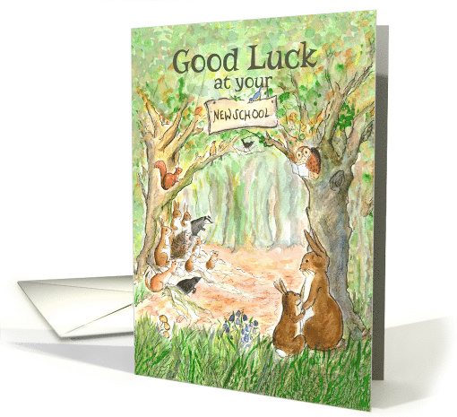 New School Good Luck with Woodland Creatures at School card (670801)