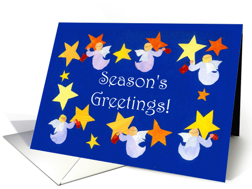 Christmas Angels Polishing Stars Season's Greetings Blank Inside card