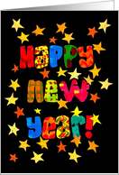 New Year’s Greetings with Bright Lettering and Stars on Black card