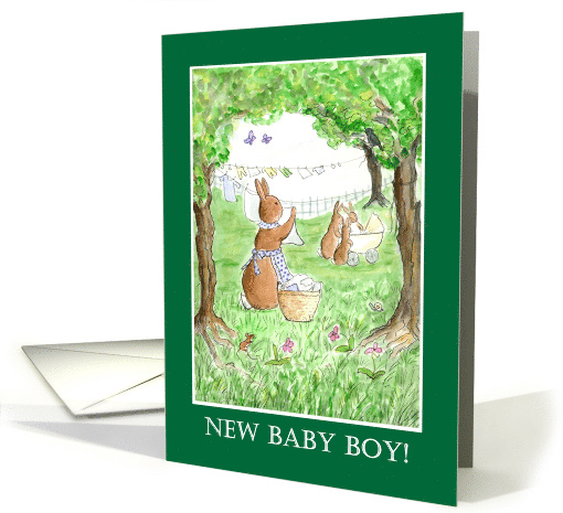 New Baby Boy Congratulations with Cute Bunny Rabbits card (754620)