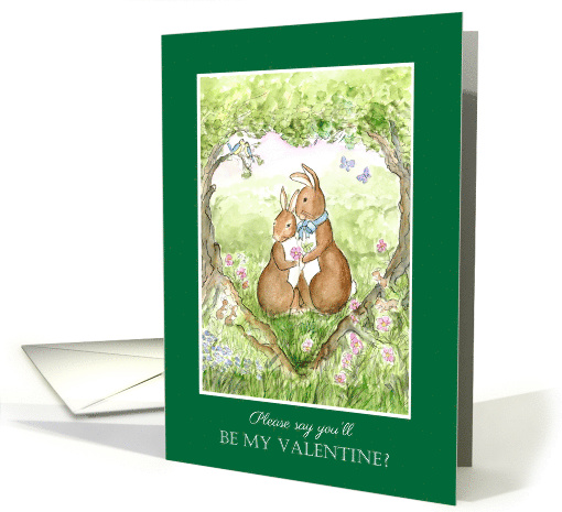 Valentine's with Romantic Rabbits in Woodland Blank Inside card