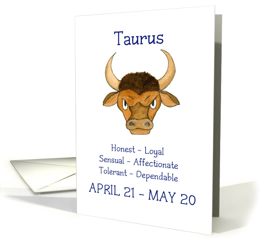 Taurus Birthday Greetings with Bull and Taurean Attributes card