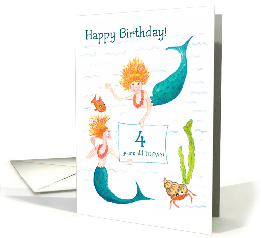 4th Birthday with Mermaids, a Hermit Crab and a Fish Blank Inside card