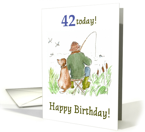 42nd Birthday with Man River Fishing with Dog card (784349)