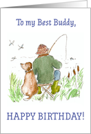 Best Buddy’s Birthday Wishes with Man Fishing with Dog card