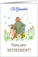 Retirement Wishes for Grandad with Man Fishing with Dog card