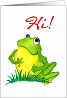 Green Frog Greeting Card to say ’Hi!’ card